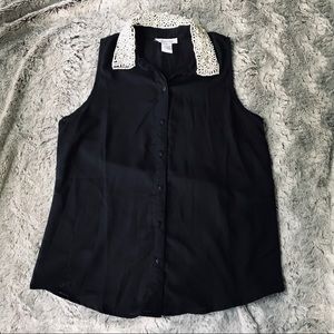 Sheer black tank top with embellished pearl collar